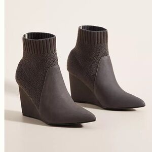 Anthropologie CECELIA NEW YORK Renata Pointed Toe Sock Ankle Bootie Wedge Sable